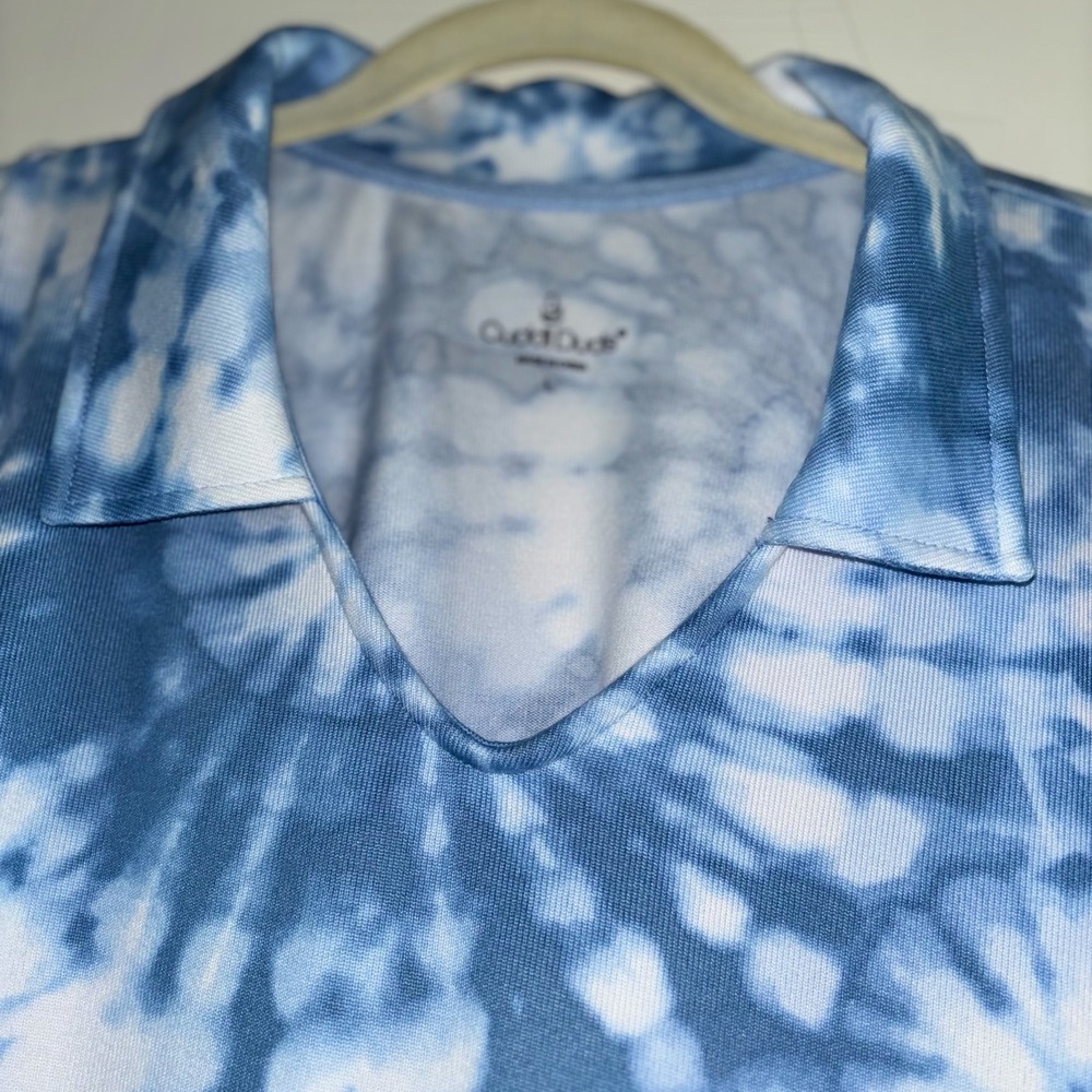 Cuddl Duds Womens Blue White Tie Dye Long Sleeve V-Neck Collared Top Size LEuc - Picture 3 of 5